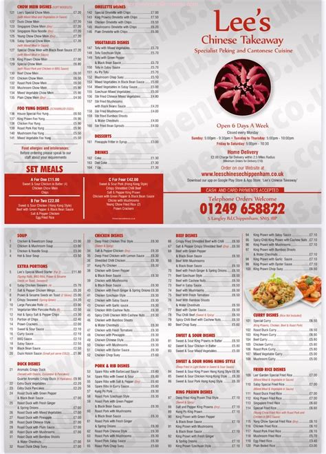 Menu at Lee's Chinese Takeaway fast food, Chippenham, 5 Langley Rd