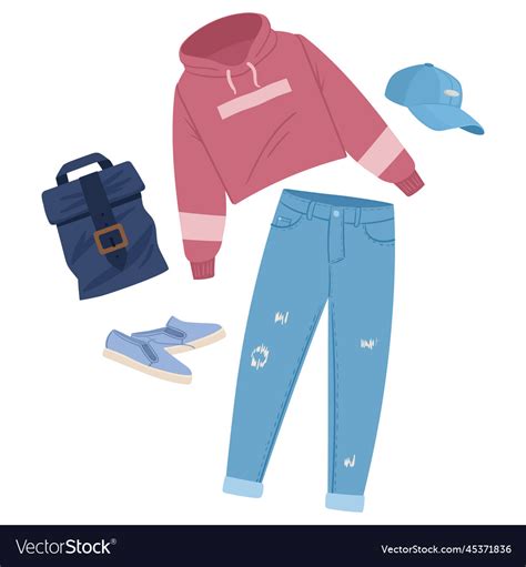 Cartoon Casual Outfit Fashion Clothing Look Vector Image