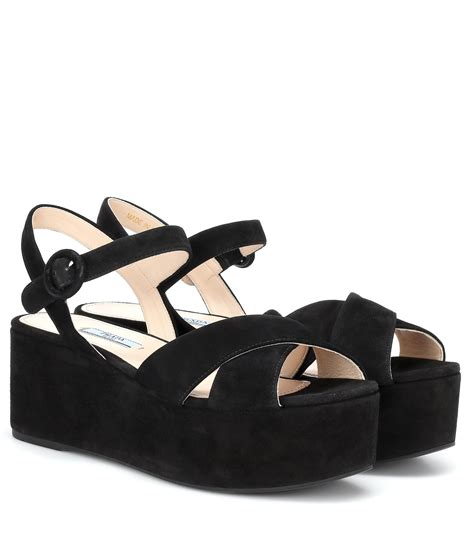 Prada Suede Platform Sandals In Black Lyst