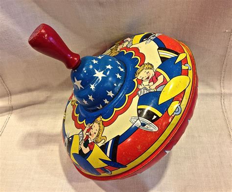 Vintage Patriotic Tin Spinning Top From The 1940s