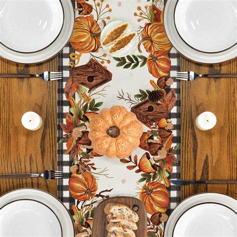 1 Pcs Fall Table Runner Watercolor Pumpkin Autumn Thanksgiving Table