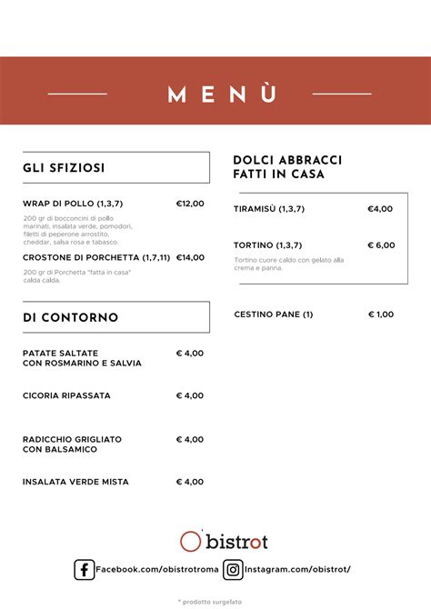 Carte et Menus 2024 O Bistrot à Rome TheFork