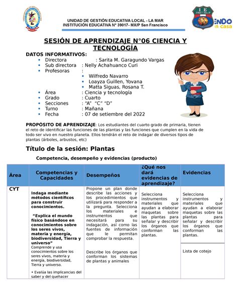 Sesi N De Aprendizaje N Ciencia Y Tecnolog A Instituci N