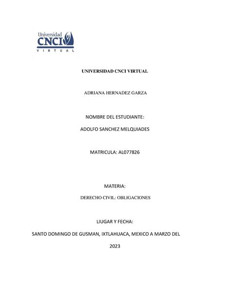 Derecho Civil Obligaciones Proyecto Modular UNIVERSIDAD CNCI VIRTUAL