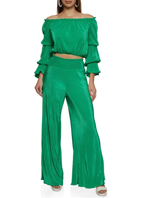 Off The Shoulder Top And Smocked Waist Palazzo Pants