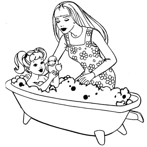 Desenho De Barbie Dando Banho Em Sua Filha Para Colorir Tudodesenhos