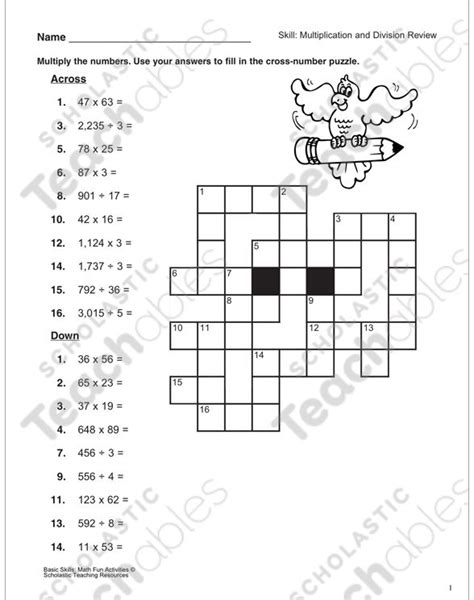 Cross Number Puzzle Multiplication And Division Review Multiplication And Division Number