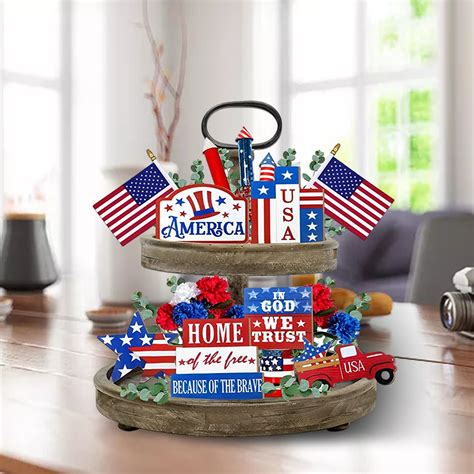 Fourth Of July Layered Tray Decoration Patriotic Truck Star Stripes