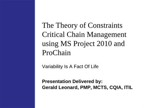 PDF The Theory Of Constraints Critical Chain Management Using