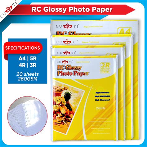 Cuyi Rc High Glossy Photo Paper Gsm Sheets Per Pack A R