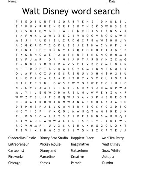 Walt Disney Word Search Wordmint