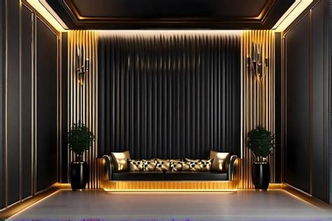 Premium Ai Image Black And Gold Luxury Design Interior