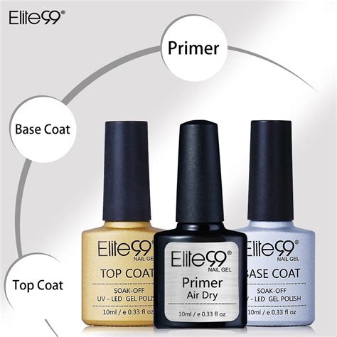 Elite Nail Primer Base Coat Top Coat No Wipe Top Shiny Gel Polish