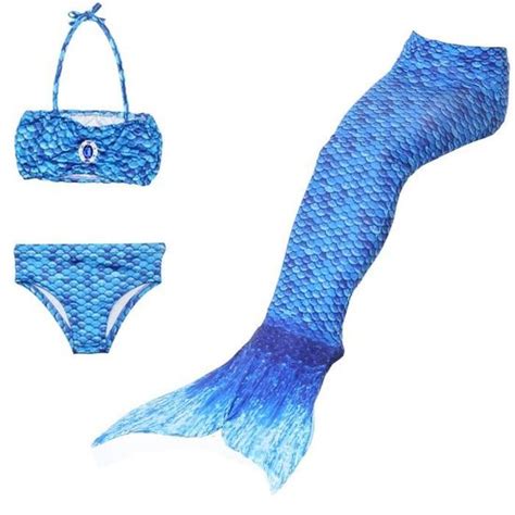 Maillot de Bain Queue de Sirène Bikini Mermaid 3 Pièces Ensembles Bleu