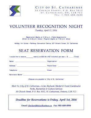 Fillable Online Stcatharines Volunteer Recognition Night St