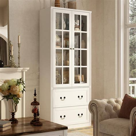 FUFU GAGA White Wooden Accent Storage Cabinet Freestanding Cupboard