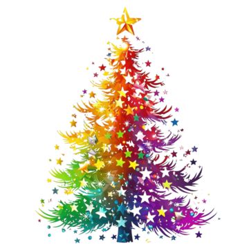 Colorful Christmas Tree With Stars Christmas Tree Colorful Stars PNG