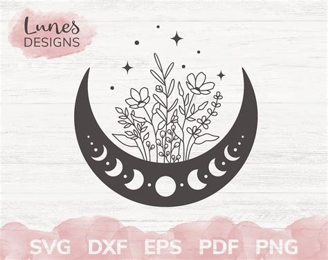 Floral Moon Svg Boho Svg Moon Phases Svg Wildflowers Svg Etsy