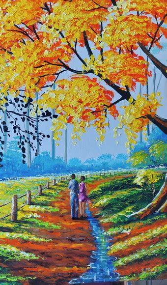 Quadro Pintura Tela Paisagem Casal No Caminho Da Felicidade