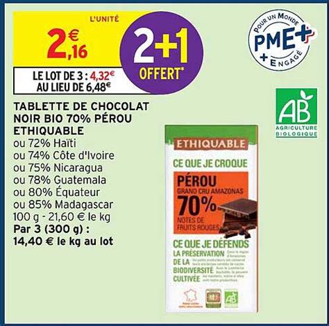 Promo Tablette De Chocolat Noir Bio P Rou Ethiquable Chez