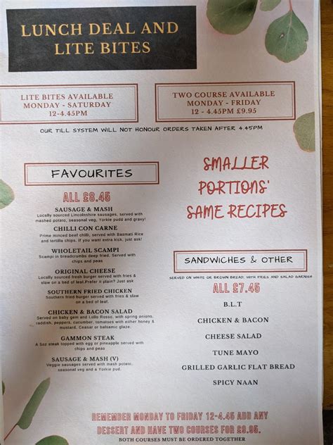 Menu At Earl Of Strafford Restaurant Rotherham