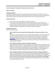 Personal Assessment Docx Pharmacy Technician Lesson Assignment