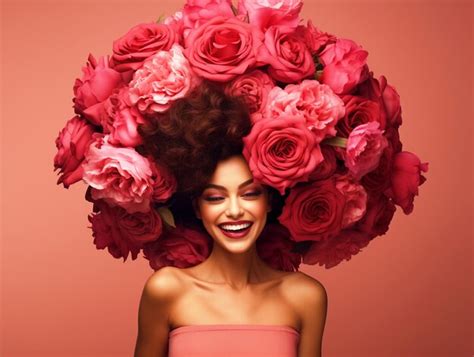 Premium Photo A Beautiful Woman With A Rose Flower Bouquet In Her Hair