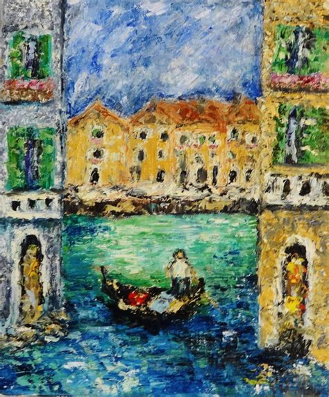 Venice Houses Canal Impasto Oil Painting On Stretched Canvas Painting