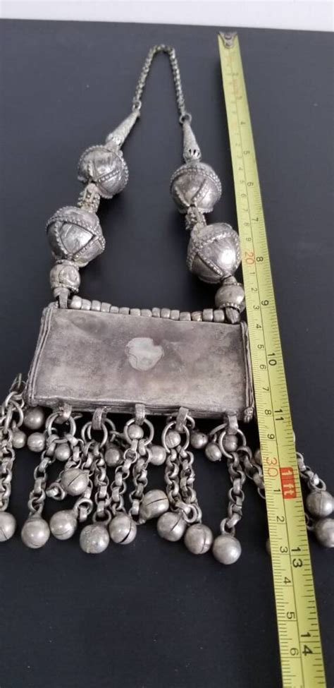 Antique Silver Yemeni Tribal Bedouin Necklace Handmad Gem