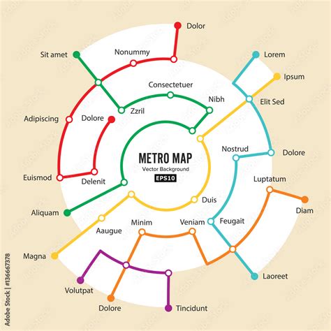 Metro Map Vector. Imaginary Underground Map. Colorful Background With ...