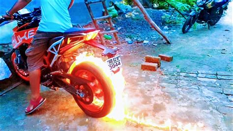 Fire Burnout On My Ktm Duke 390💥 Crazy Stunt🔥 How To Do Burnout On