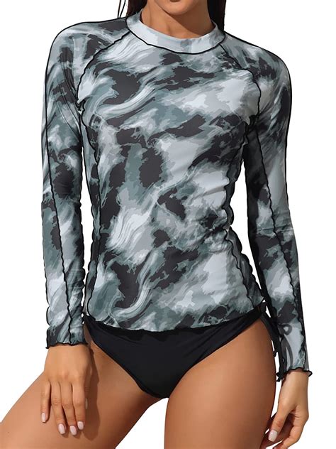 Charmo Women S Long Sleeve Rash Guard Tie Dye Uv Protection Swim Shirt