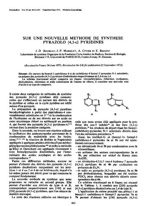 PDF Sur Une Nouvelle Methode De Synthese Pyrazolo 4 3 C Pyridines