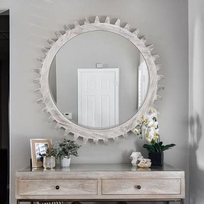 White Unique Wall Mirrors Decorative Circle Mirrors Round Wood