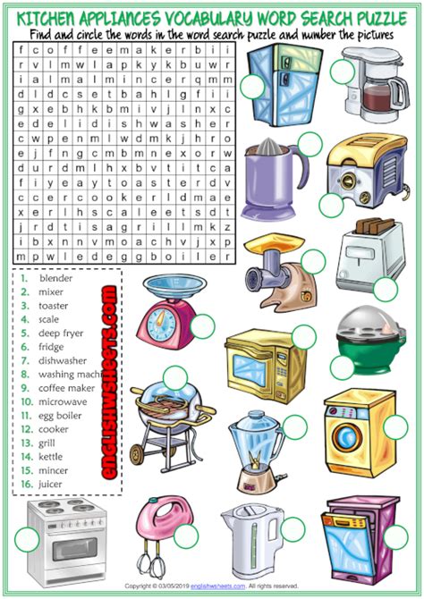 Kitchen Appliances Esl Word Search Puzzle Worksheet