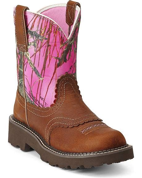 Ariat Pink Camo Saddle Vamp Fatbaby Cowgirl Boots - Round Toe - Sheplers