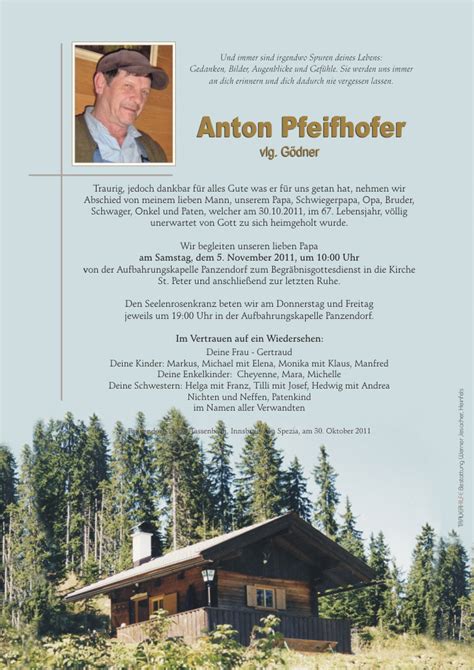 Todesanzeige Anton Pfeifhofer Trauer Link