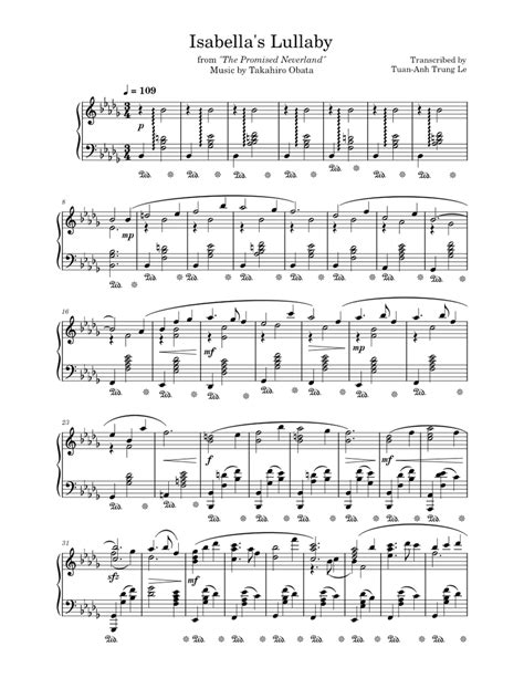 Isabella S Lullaby Takihiro Obata Sheet Music For Piano Solo