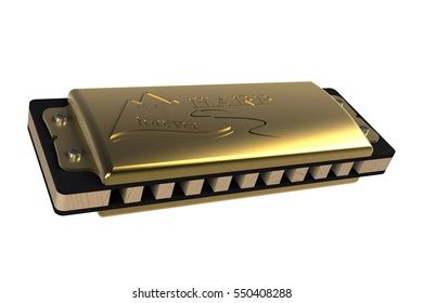 Old Golden Blues Harmonica 3d Model 库存插图 550408288 Shutterstock