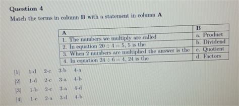 Solved Question 4 Match The Terms In Column B With A Statement In