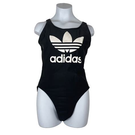 Adidas Originals Womens Trefoil High Leg Black One Piece Swimsuit