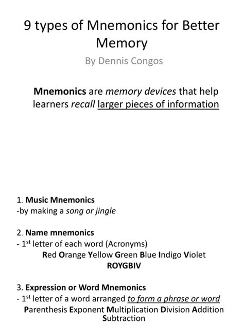 9 Types of Mnemonics For Better Memory | PDF