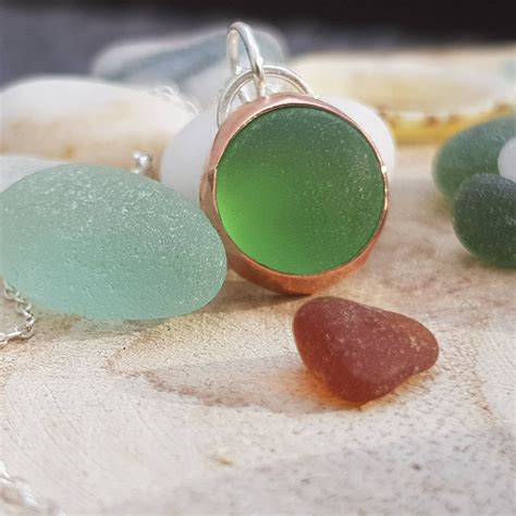 Sea Glass Necklace Bezel Set In Copper And Sterling Silver Etsy UK