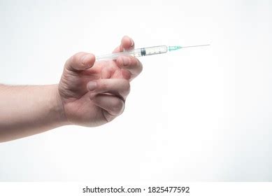 Hand Holding Medical Syringe Injection Healthcare Stock Vector Royalty