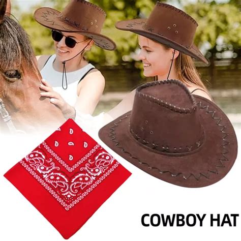 1 2X COWBOY HAT And Bandana Wild Western Fancy Dress Costume Accessory