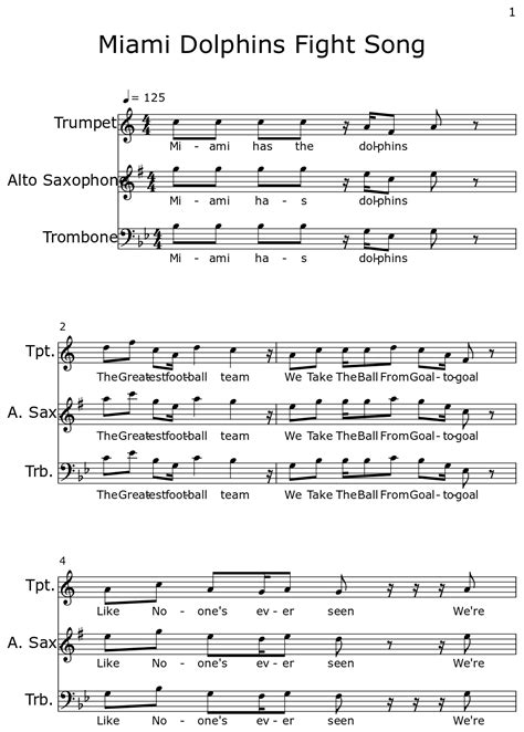 Miami Dolphins Fight Song - Sheet music for Trumpet, Alto Saxophone ...