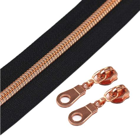 Yahoga Rose Gold Metallic Nylon Coil Zippers Continuous Zipper Black