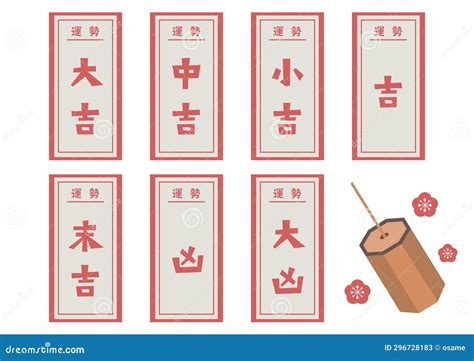 Vector Illustration Of Japanese Fortune Telling Slip Set Of Papers