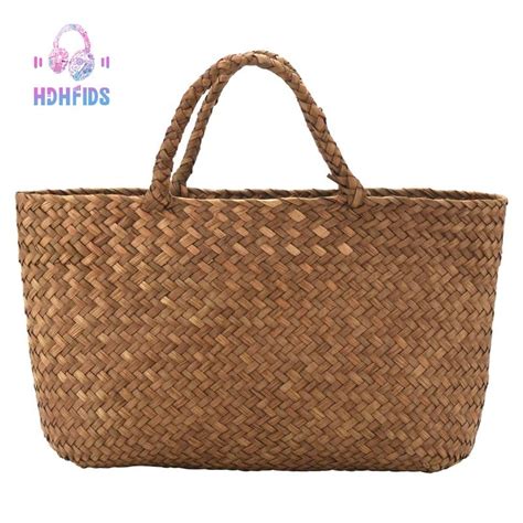 Bolsa De Palha Casual Sacola De Vime Natural Feminina Trançada Para