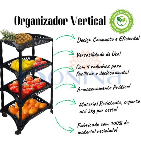 Organizador Vertical Fruteira Preto Armazenamento De Alimentos Versatil